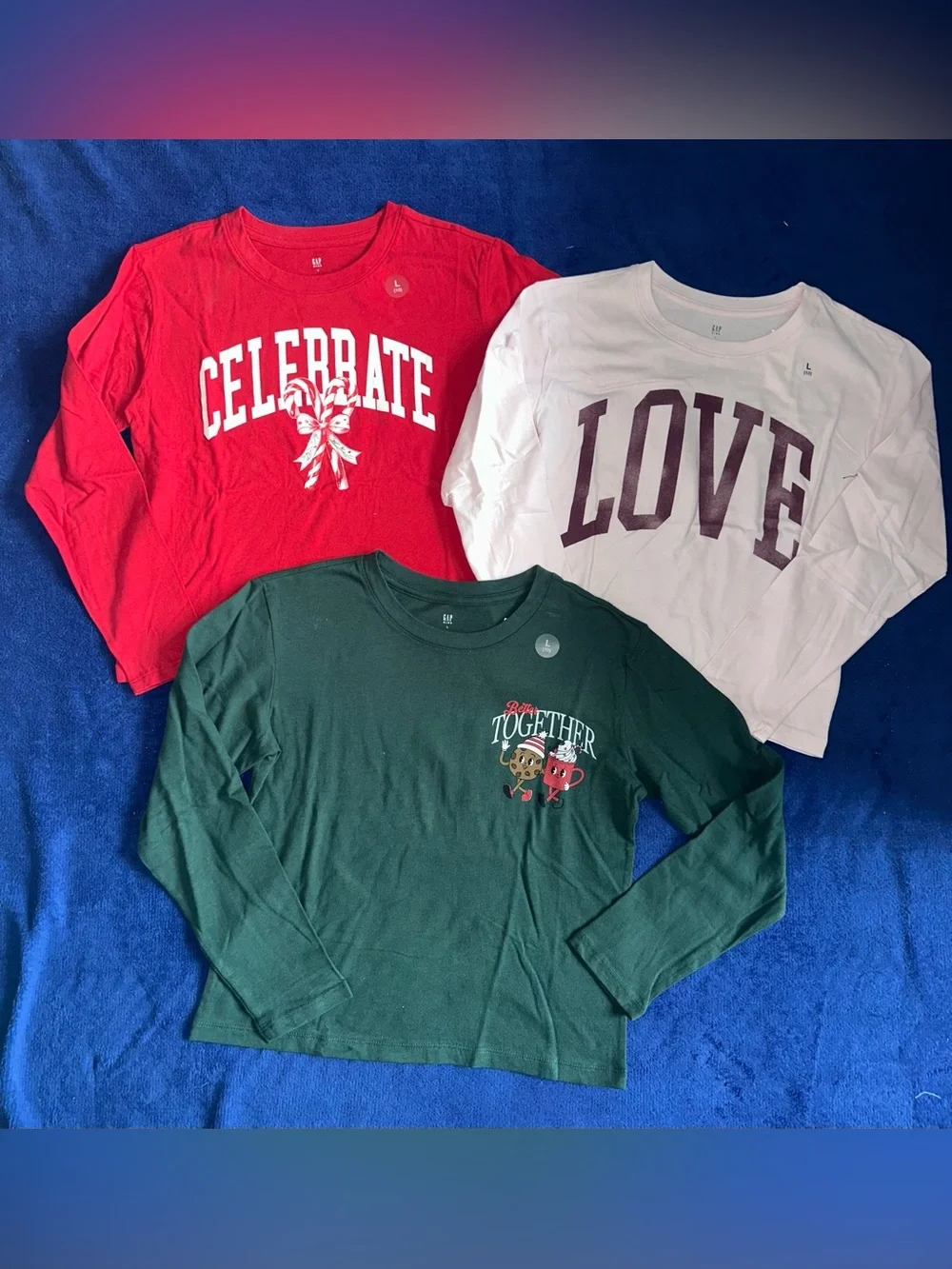 Gap Girls Size Large L Lot of 3 Long Sleeve T-Shirts Love Holiday Red Green Pink